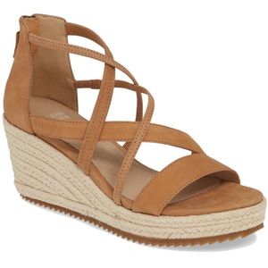 Eileen Fisher Wanda Cross Strap Wedge Sandal in Sand Tumbled Nubuck Leather